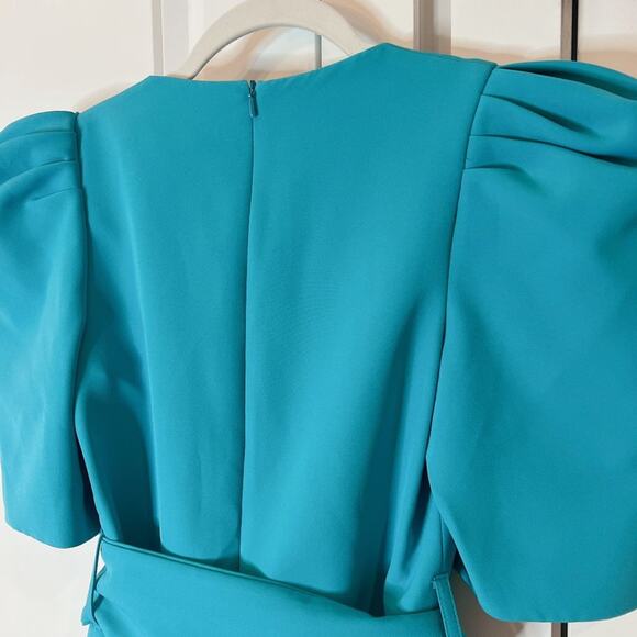 BLACK HALO -NWT- Turquoise Maricopa Puff Sleeve Belted Cocktail Dress | 2 - Picture 6 of 13